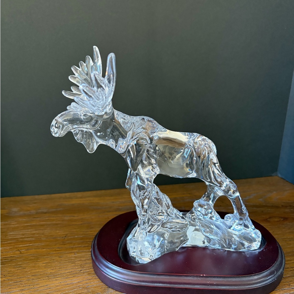 Vintage Princess House Crystal Moose Figurine with wood base.